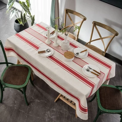 Striped Oxford Cloth Table Cloth Vintage Table Cover, Red