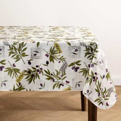 Montalcino Italian Olive Branches Water- and Stain-Resistant Vinyl Tablecloth with Flannel Backing